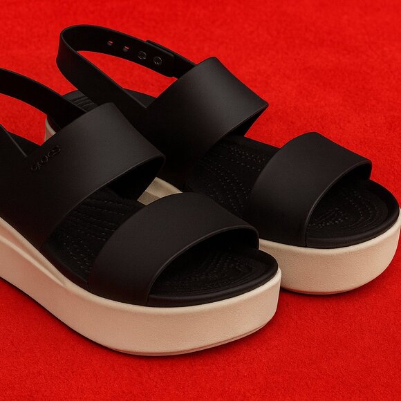 Crocs Brooklyn Low Wedge Sandals in black, size 10 - Picture 1 of 5